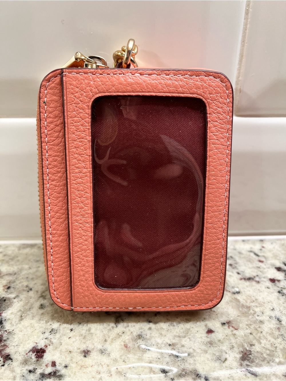 Coach Pebbled Terracotta Leather Zippered Card Holder with Strap EUC - Picture 4 of 10